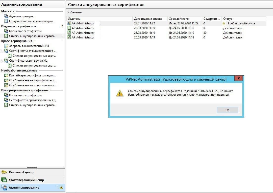 ViPNet УКЦ 4 (не обновляется список аннулированных сертификатов) - Общие  вопросы по продуктовому ряду ViPNet для корпоративных пользователей - Форум  ИнфоТеКС